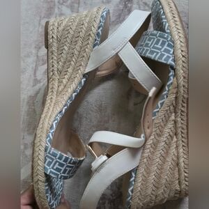 Tommy Hilfiger White and Blue Espadrille Wedges